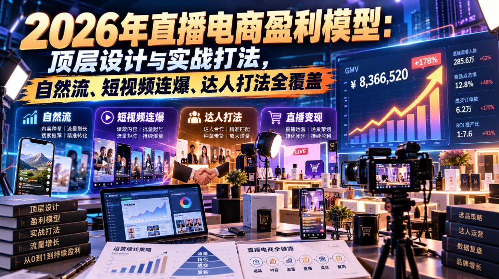 2026年直播电商盈利模型：顶层设计与实战打法，自然流、短视频连爆、达人打法全覆盖-轻创终点站