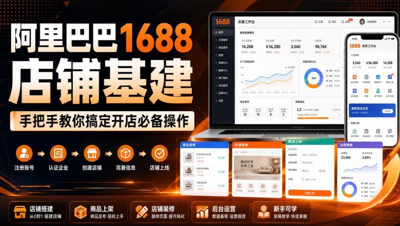 阿里巴巴1688店铺基建，手把手教你搞定开店必备操作(更新8月)-轻创终点站