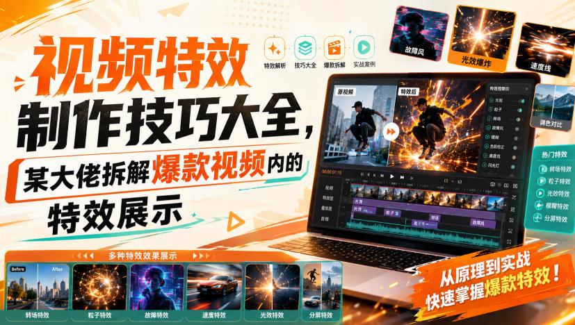 视频特效制作技巧大全，某大佬拆解爆款视频内的特效展示-轻创终点站