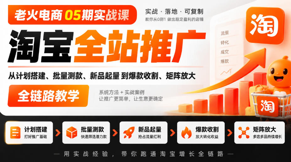老火电商05期实战课｜淘宝全站推广从计划搭建、批量测款、新品起量到爆款收割、矩阵放大全链路教学-轻创终点站
