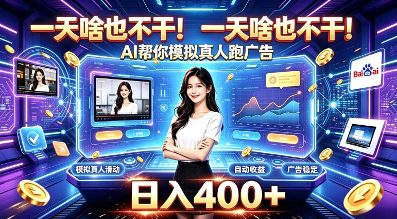 一天啥也不干！AI帮你模拟真人跑广告，稳定日入400+，实现真正被动变现【揭秘】-轻创终点站