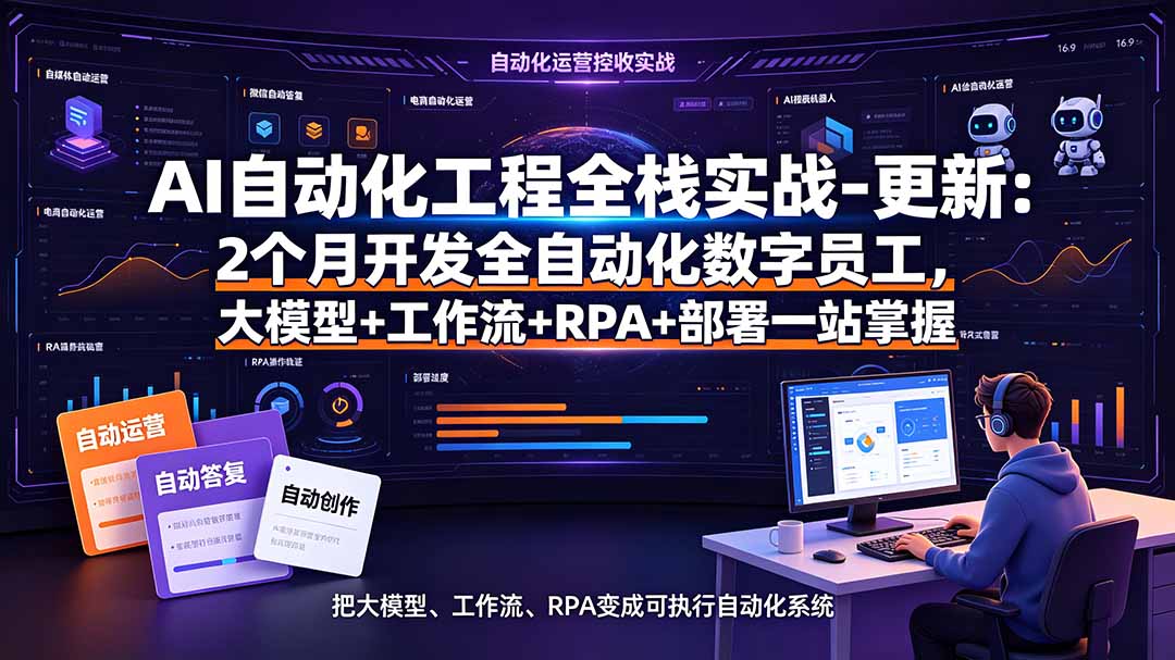 AI自动化工程全栈实战-更新：2个月开发全自动化数字员工，大模型+工作流+RPA+部署一站式掌握-源创文化:轻创终点站