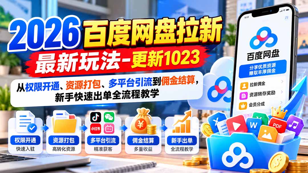 2026百度网盘拉新最新玩法-更新1023：从权限开通、资源打包、多平台引流到佣金结算，新手快速出单全流程教学-轻创终点站