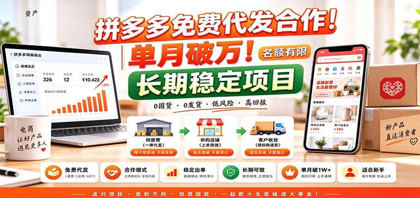 拼多多免费代发合作｜单月破万！长期稳定项目，名额有限-轻创终点站