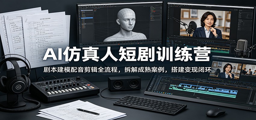 AI仿真人短剧训练营:剧本建模配音剪辑全流程,拆解成熟案例,搭建变现闭环-源创文化:轻创终点站