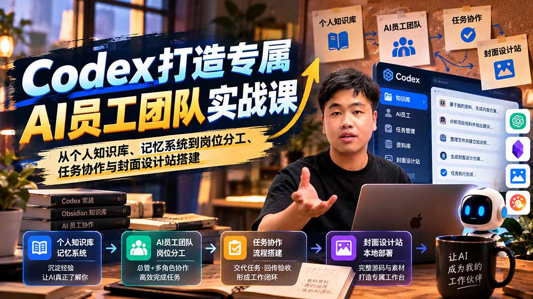 【无水印】Codex打造专属AI员工团队实战课：从个人知识库、记忆系统到岗位分工、任务协作与封面设计站搭建-轻创终点站