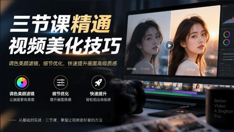 三节课精通视频美化技巧｜调色美颜滤镜，细节优化，快速提升画面高级质感-轻创终点站