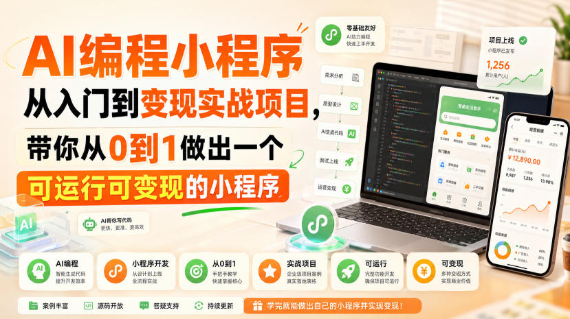 AI编程小程序从入门到变现实战项目，带你从0到1做出一个可运行可变现的小程序-轻创终点站