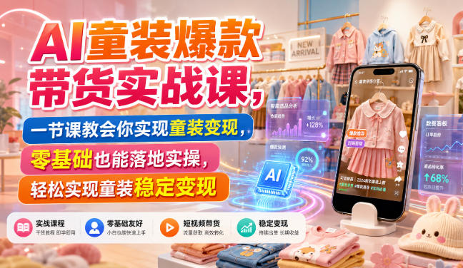 AI童装爆款带货实战课，一节课教会你实现童装变现，零基础也能落地实操-轻创终点站