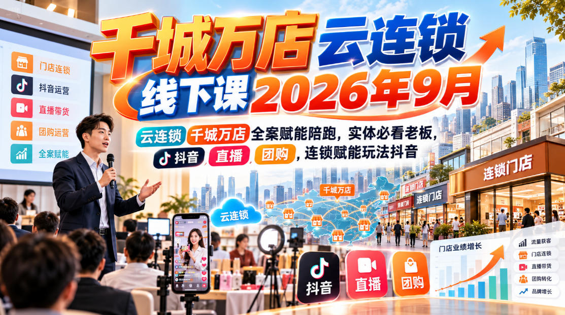 千城万店云连锁线下课2026年9月，云连锁千城万店全案赋能陪跑，实体必看老板，抖音，直播，团购，连锁赋能玩法抖音-轻创终点站