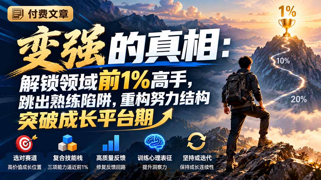 付费文章：变强的真相：解锁领域前1%高手，跳出熟练陷阱，重构努力结构突破成长平台期-轻创终点站
