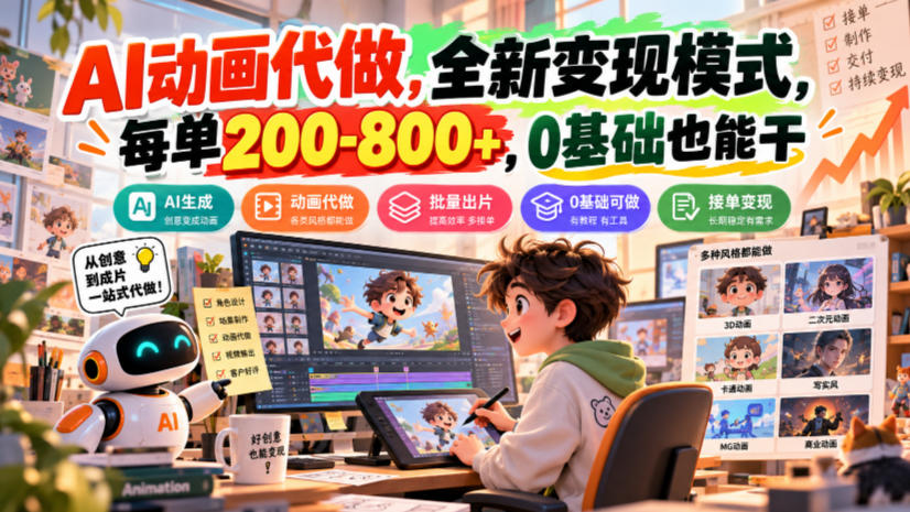 AI动画代做，全新变现模式，每单200-800+，0基础也能干【揭秘】-轻创终点站