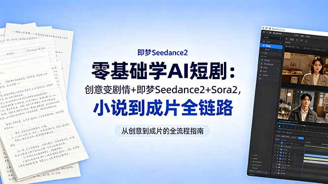 零基础学AI短剧：创意变剧情+即梦Seedance2+Sora2，小说到成片全链路-源创文化:轻创终点站