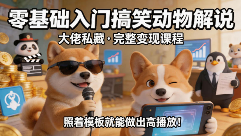 零基础入门搞笑动物解说，大佬私藏完整变现课程，照着模板就能做出高播放-源创文化:轻创终点站