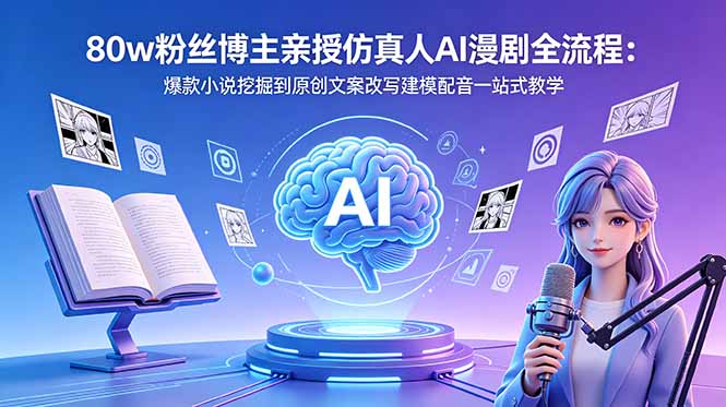 80w粉丝博主亲授仿真人AI漫剧全流程：爆款小说挖掘到原创文案改写建模配音一站式教学-源创文化:轻创终点站