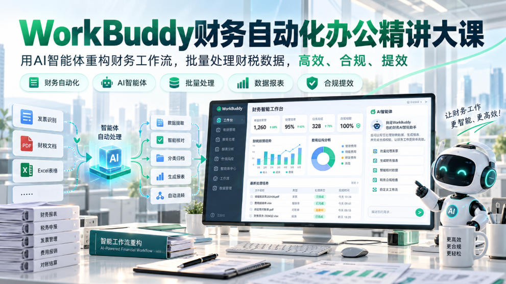 WorkBuddy财务自动化办公精讲大课，用AI智能体重构财务工作流，批量处理财税数据，高效、合规、提效-轻创终点站
