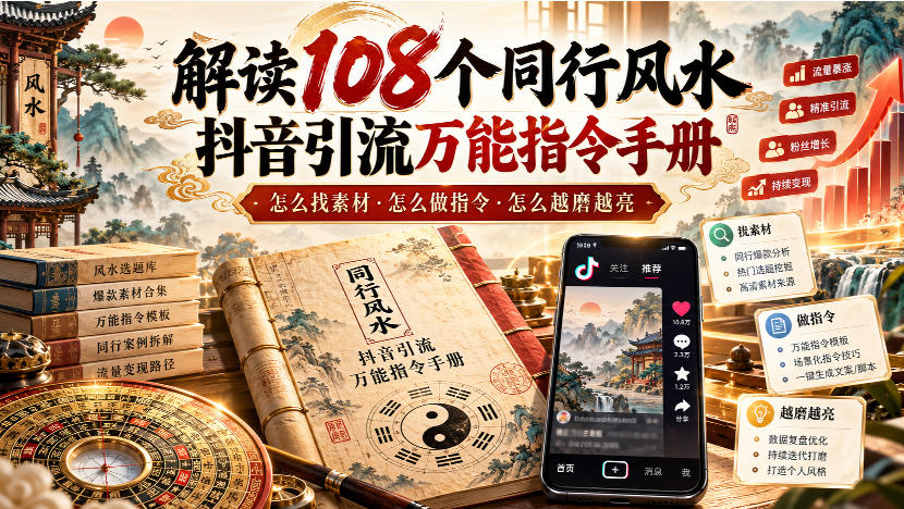 解读108个同行风水抖音引流万能指令手册，怎么找素材·怎么做指令·怎么越磨越亮【文档】-轻创终点站