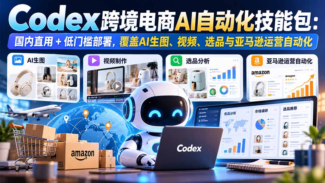 【无水印】Codex跨境电商AI自动化技能包：国内直用+低门槛部署，覆盖AI生图、视频、选品与亚马逊运营自动化-轻创终点站