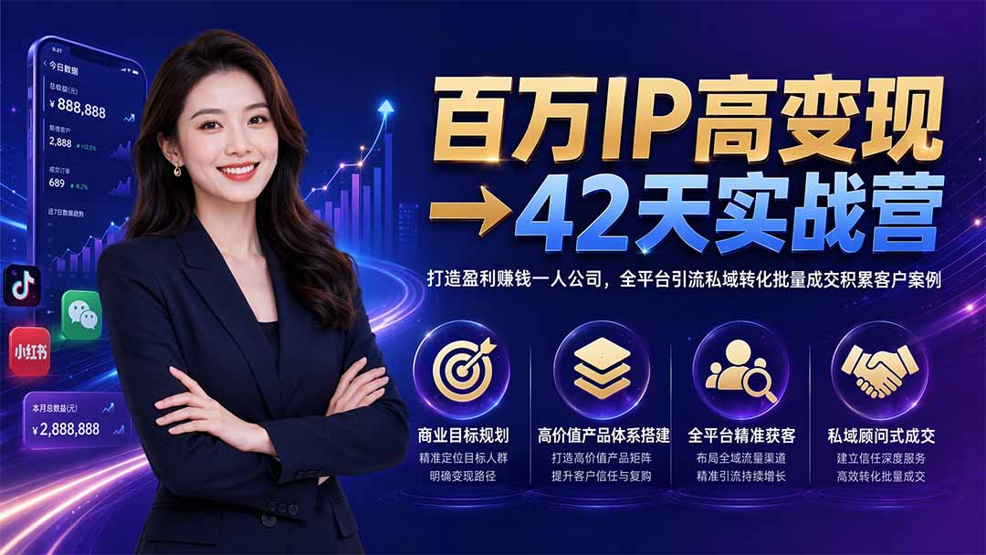 百万IP高变现→42天实战营｜打造盈利赚钱一人公司，全平台引流私域转化批量成交积累客户案例-轻创终点站