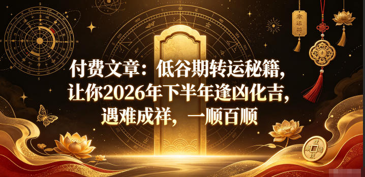付费文章：低谷期转运秘籍，让你2026年下半年逢凶化吉，遇难成祥，一顺百顺-源创文化:轻创终点站