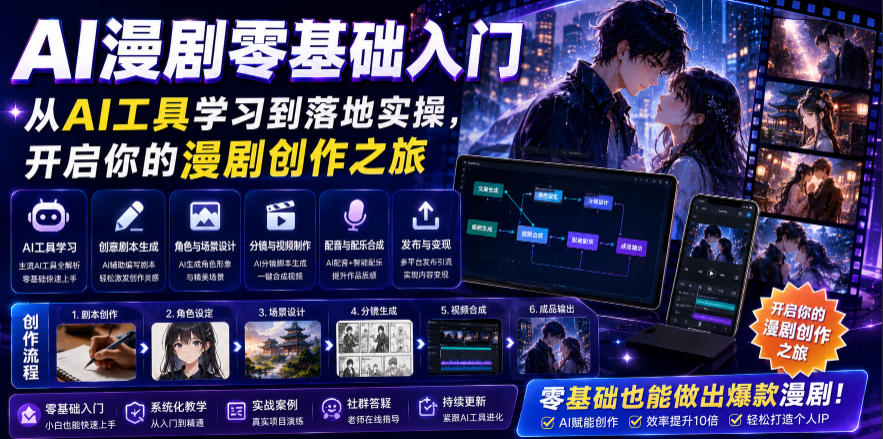 AI漫剧零基础入门，从AI工具学习到落地实操，开启你的漫剧创作之旅-源创文化:轻创终点站