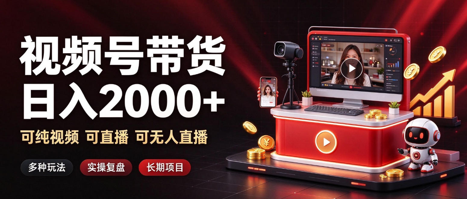 通过视频号带货日入2k+，可纯视频可直播可无人直播，多种玩法，长期项目【揭秘】-轻创终点站