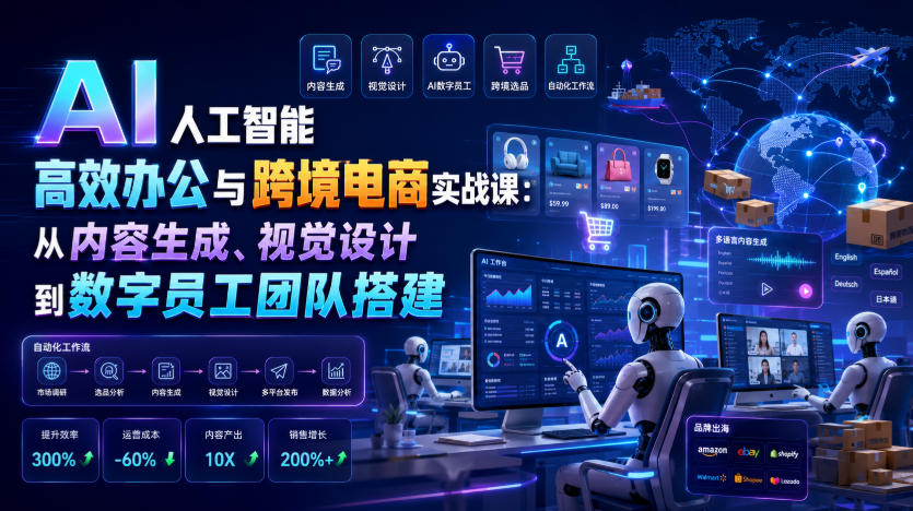 AI人工智能高效办公与跨境电商实战课:从内容生成、视觉设计到数字员工团队搭建-源创文化:轻创终点站