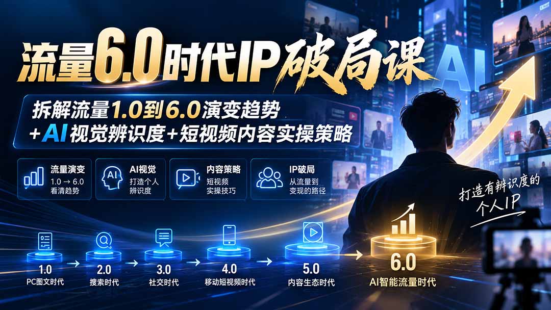 流量6.0时代IP破局课-更新：拆解流量1.0到6.0演变趋势+AI视觉辨识度+短视频内容实操策略-轻创终点站