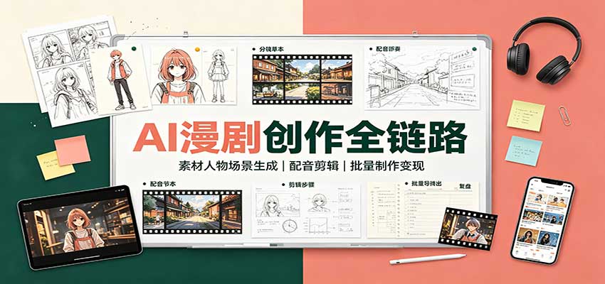 AI漫剧创作全链路：素材人物场景生成，配音剪辑，批量制作变现-轻创终点站
