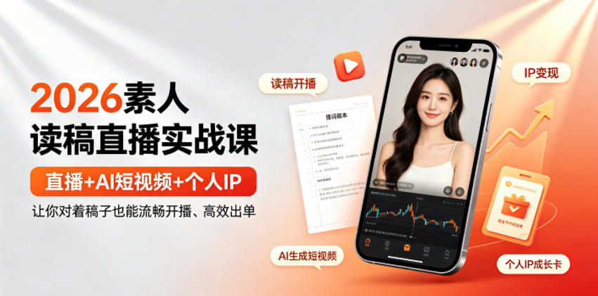 2026素人读稿直播实战课｜直播+AI短视频+个人IP，让你对着稿子也能流畅开播、高效出单-源创文化:轻创终点站