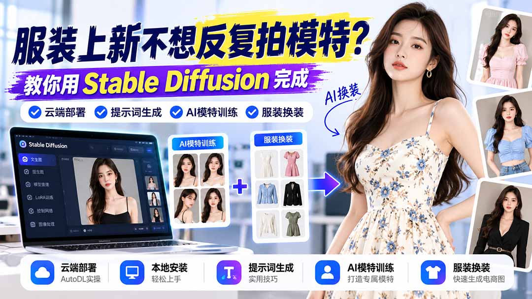 服装上新不想反复拍模特？教你用Stable Diffusion完成云端部署、提示词生成、AI模特训练与换装-轻创终点站