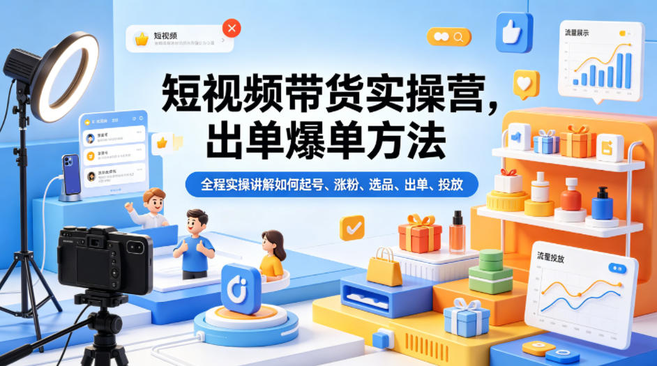 短视频带货实操营，出单爆单方法，全程实操讲解如何起号、涨粉、选品、出单、投放(更新0515)-源创文化:轻创终点站