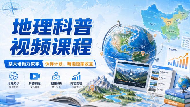地理科普视频课程，某大佬倾力教学，伙伴计划、精选独家收益-轻创终点站