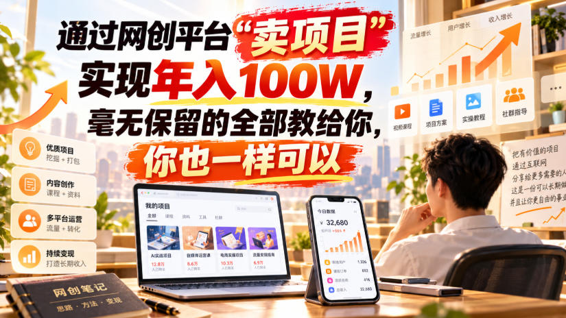 通过网创平台“卖项目”实现年入100W，毫无保留的全部教给你，你也一样可以！【揭秘】-轻创终点站
