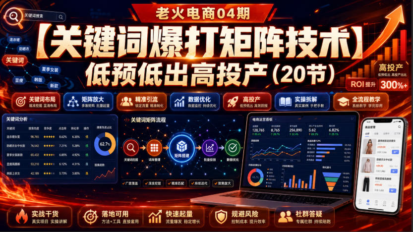 老火电商04期:【关键词爆打矩阵技术】低预低出高投产(20节)-轻创终点站