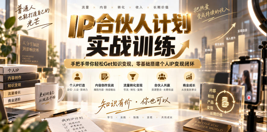 IP合伙人计划实战训练，手把手带你轻松Get知识变现，零基础搭建个人IP变现闭环(更新260908)-轻创终点站