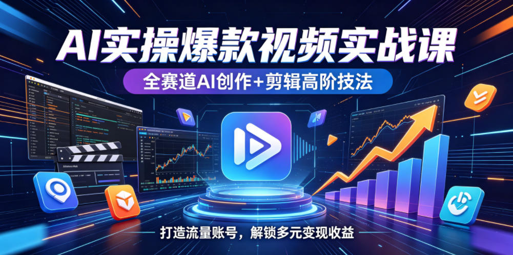 AI实操爆款视频实战课，全赛道AI创作+剪辑高阶技法，打造流量账号，解锁多元变现收益-源创文化:轻创终点站
