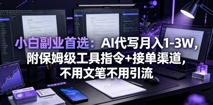 小白副业首选:AI代写月入1-3W,附保姆级工具指令+接单渠道,不用文笔不用引流【揭秘】-源创文化:轻创终点站