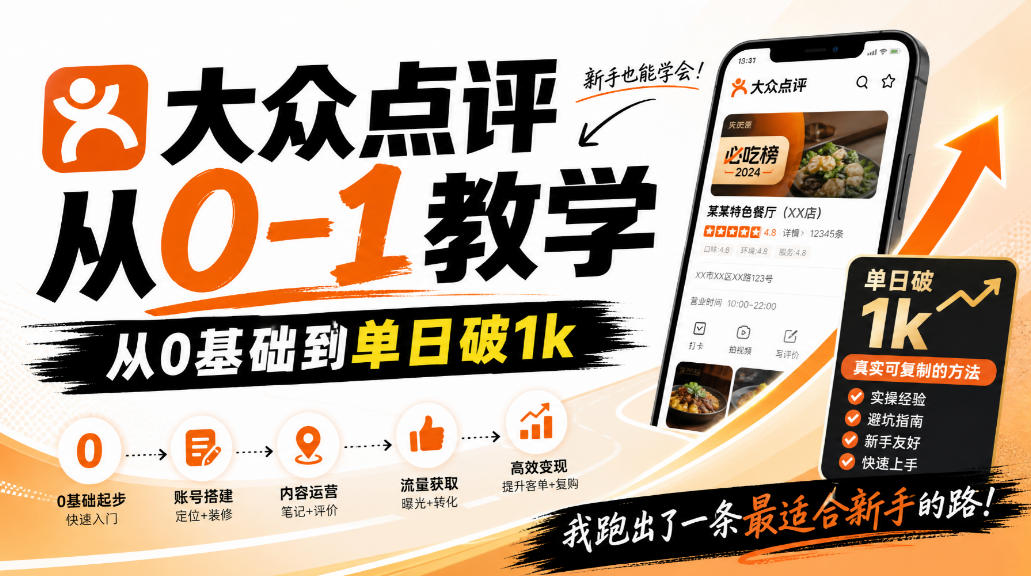 大众点评分成从0-1教学，从0基础到单日破1k，我跑出了一条最适合新手的路-轻创终点站