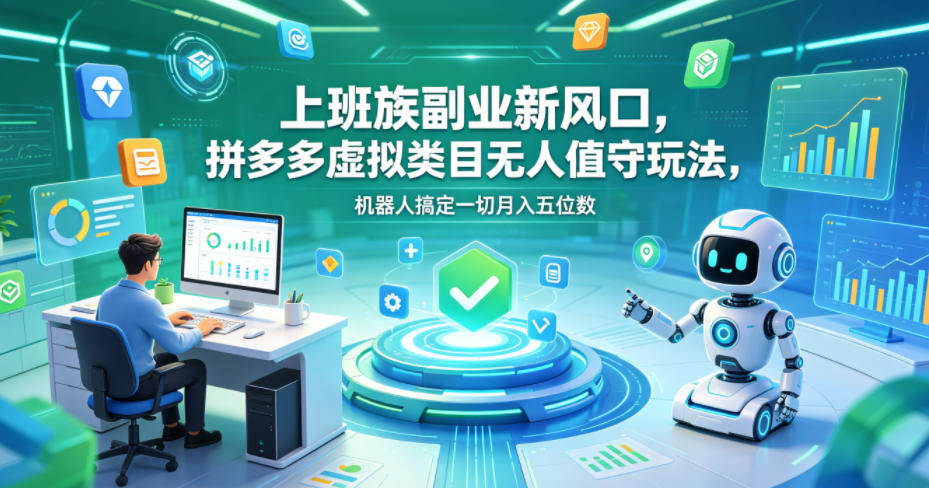 上班族副业新风口，拼多多虚拟类目无人值守玩法，机器人搞定一切月入五位数【揭秘】-源创文化:轻创终点站