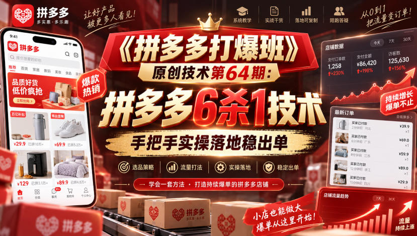 《拼多多打爆班》原创技术第64期：拼多多6杀1技术，手把手实操落地稳出单-轻创终点站