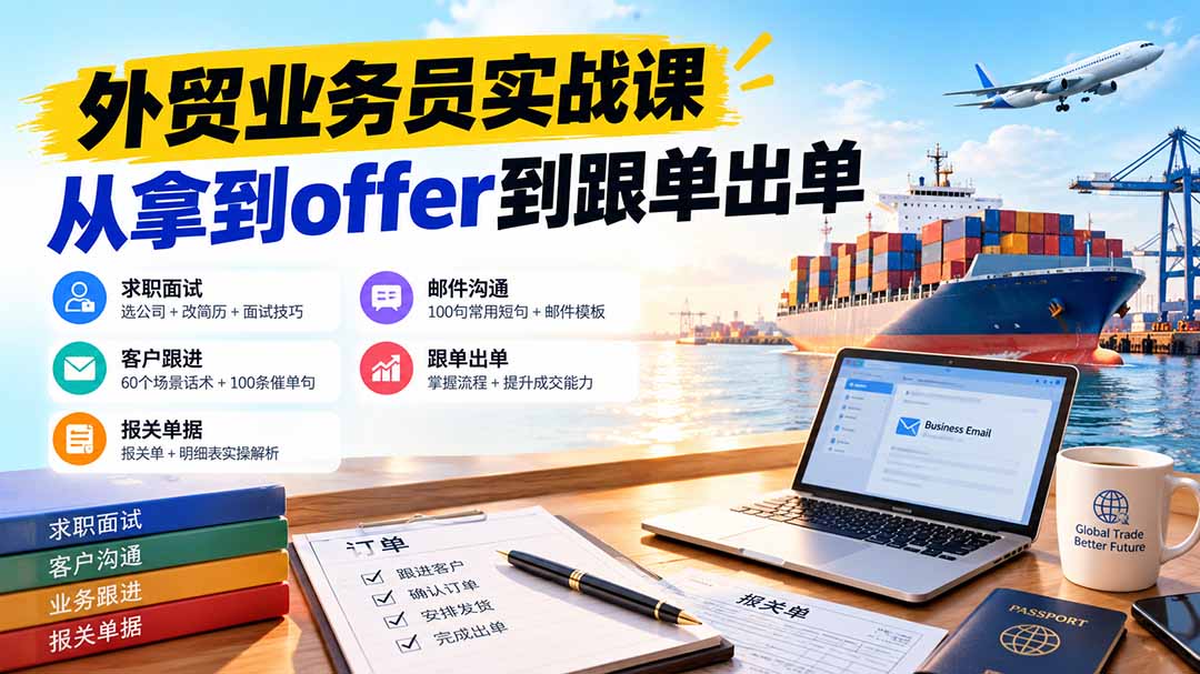 外贸业务员从求职到出单实战课：教你筛选优质公司、优化简历、应对面试、客户跟进催单及出口报关操作篇-轻创终点站