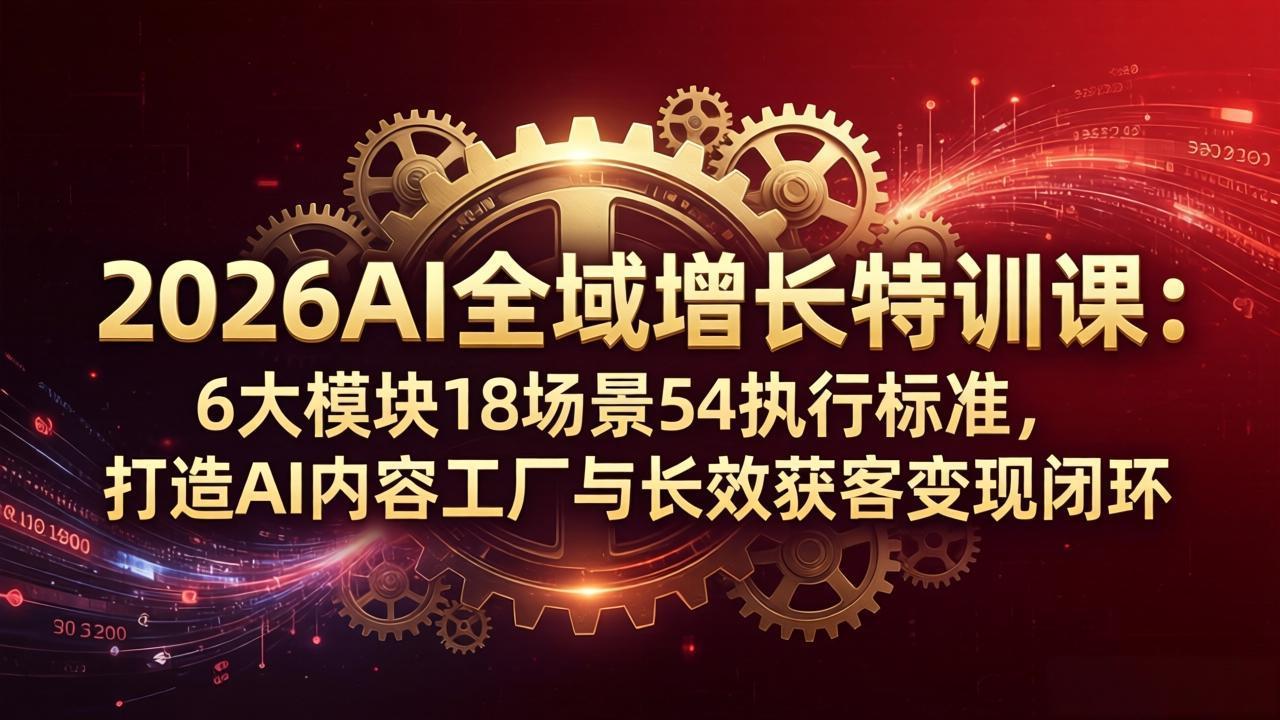 2026AI全域增长特训课：6大模块18场景54执行标准，打造AI内容工厂与长效获客变现闭环-源创文化:轻创终点站