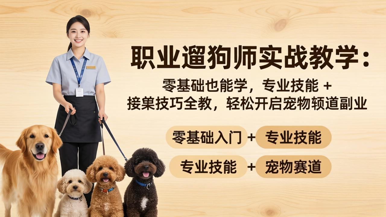 职业遛狗师实战教学：零基础也能学，专业技能 + 接单技巧全教，轻松开启宠物赛道副业-源创文化:轻创终点站