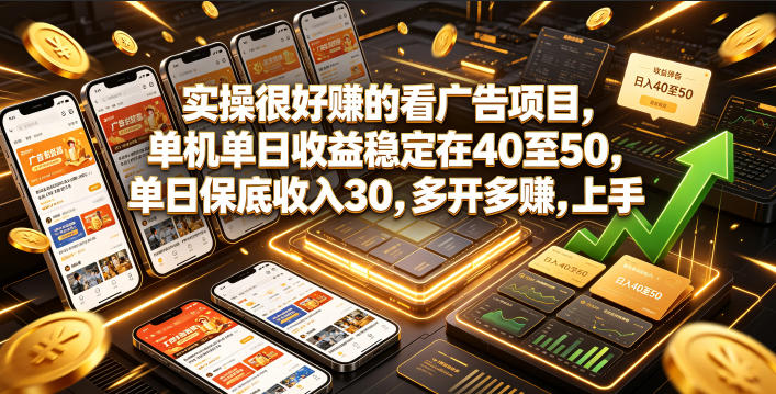 实操很好賺的看广告项目,单机单日收益稳定在40至50,单日保底收入30,多开多賺,上手就能变现【揭秘】-源创文化:轻创终点站