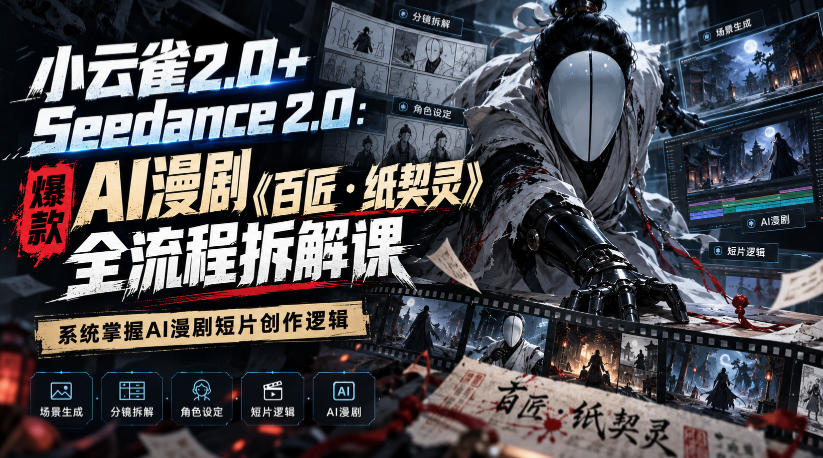 小云雀2.0+Seedance 2.0：爆款AI漫剧《百匠・纸契灵》全流程拆解课，系统掌握AI漫剧短片创作逻辑-轻创终点站