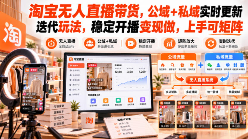 淘宝无人直播带货，公域+私域实时更新迭代玩法，稳定开播变现做，上手可矩阵【揭秘】-轻创终点站