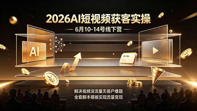 2026AI短视频获客实操6月10-14号线下营，解决视频没流量无客户难题，全套脚本模板实现流量变现-源创文化:轻创终点站