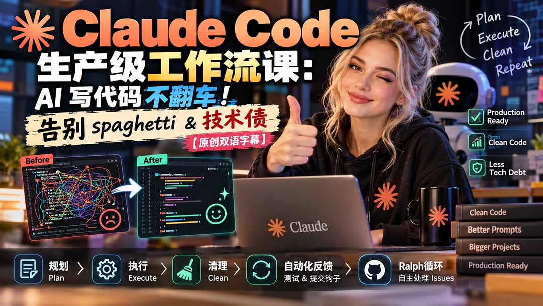 Claude Code 生产级工作流课：AI 写代码不翻车！告别 spaghetti & 技术债【原创双语字幕】-轻创终点站