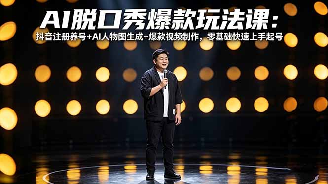 AI脱口秀爆款玩法课：抖音注册养号+AI人物图生成+爆款视频制作，零基础快速上手起号-源创文化:轻创终点站